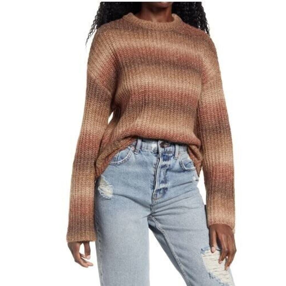 BP. Women's Space Dye Long‎ Sleeve Sweater in Brown Raisin Stripe Large MSRP $49
